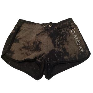 Bebe Rhinestone Logo‎ Bleach Wash Athleisure Shorts, Size Small